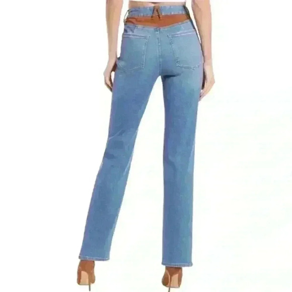 GOOD AMERICAN Icon Mixed Media Denim & Faux Suede Pants In Indigo081 Size 2/26 - Picture 5 of 9